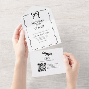 Whimsical Black Fliege Hochzeit Qr Code Rsvp All In One Einladung