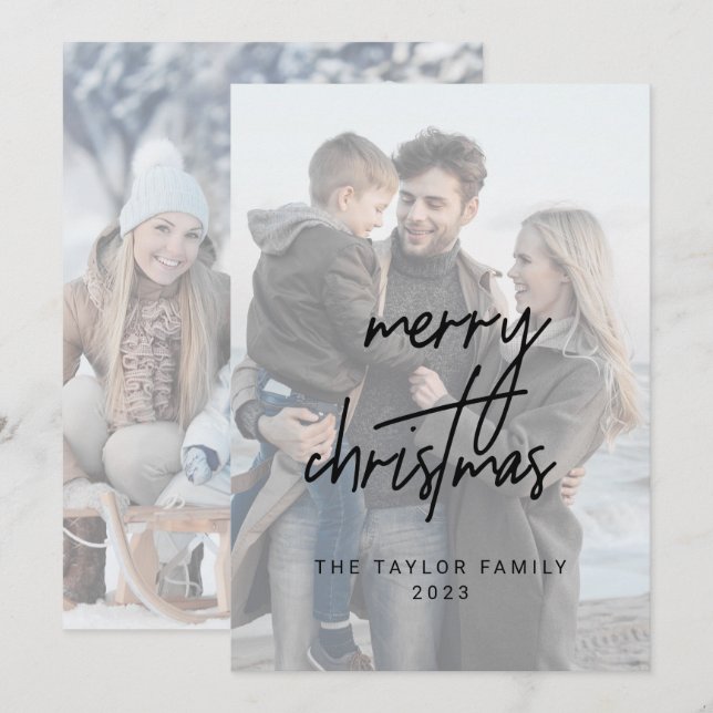 Whimsical Black Frohe Weihnachten 2 Vertikale Foto (Vorne/Hinten)