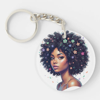 Whimsical Black Girl W/ Flower Adorned Afro Schlüsselanhänger