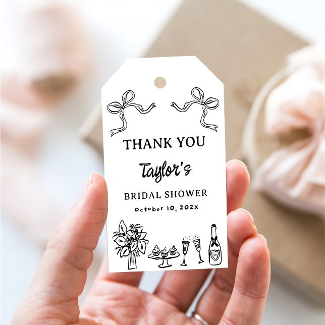 Whimsical Black Hand Drawing Brautparty Geschenkanhänger (Von Creator hochgeladen)