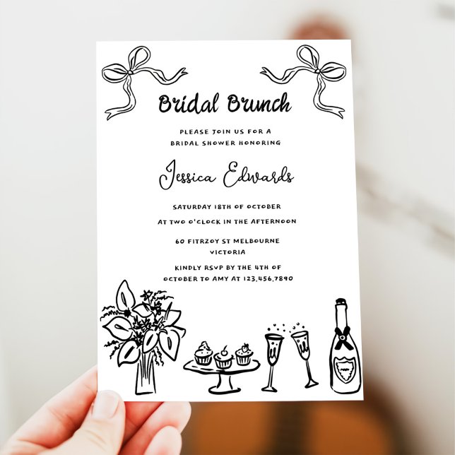 Whimsical Black Hand Drawn Bridal Brunch Dusche Einladung (Von Creator hochgeladen)