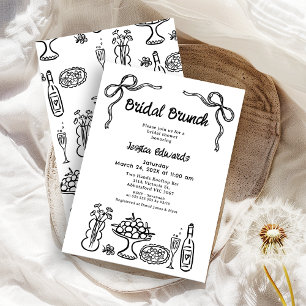 Whimsical Black Hand Drawn Bridal Brunch Dusche Einladung