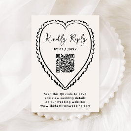 Whimsical Black Heart QR-Code Hochzeit RSVP Karte