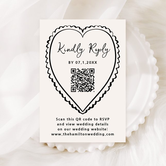 Whimsical Black Heart QR-Code Hochzeit RSVP Karte (Von Creator hochgeladen)