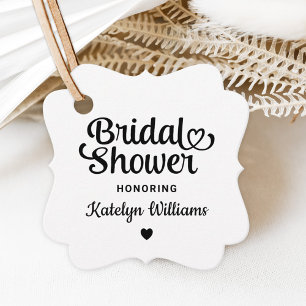 Whimsical Black Heart Script Hochzeitsshower Geschenkanhänger
