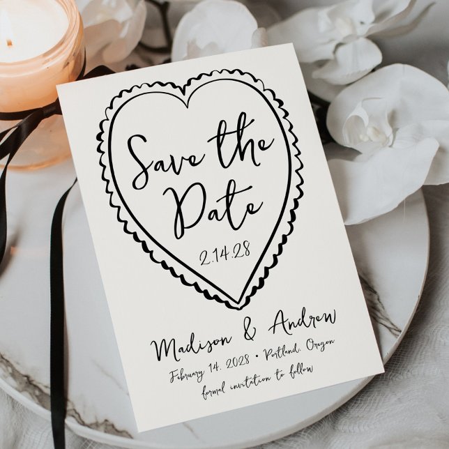 Whimsical Black Heart Wedding Save The Date (Von Creator hochgeladen)