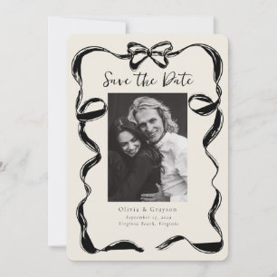 Whimsical Black Ivory Foto Bow Save the Date