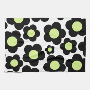 Whimsical Black & Lime Green Floral Retro Cheerfu Geschirrtuch