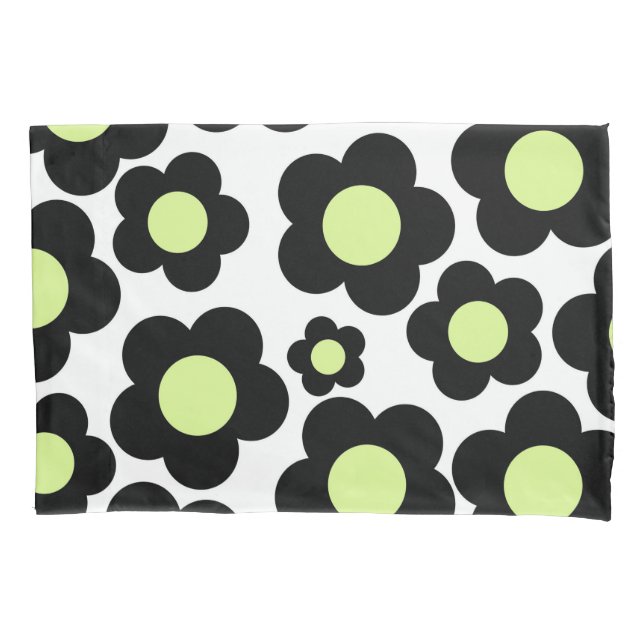 Whimsical Black & Lime Green Floral Retro Cheerfu Kissenbezug (Vorderseite)