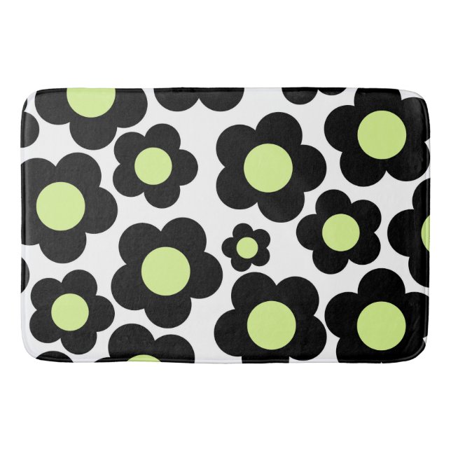 Whimsical Black & Lime Green Floral Retro fröhlich Badematte (Vorderseite)