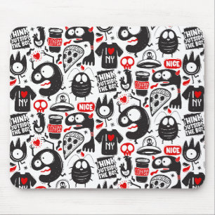 Whimsical Black & Red Monster Doodles-Mauspad Mousepad