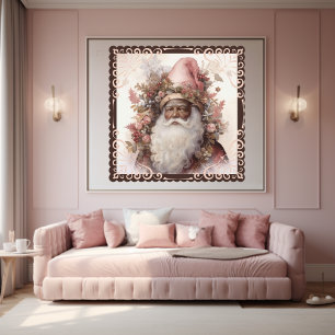 Whimsical Black Santa: Pink & Earth Tones Poster