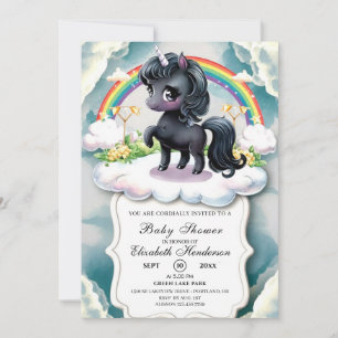 Whimsical Black Unicorn Kinderdusche Einladung