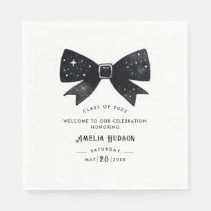 Whimsical Black & White Bow Graduation Party Serviette