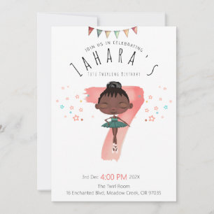 Whimsical Blacke Ballerina 7. Geburtstag Einladung