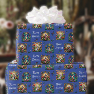 Whimsical Blau gestanztes Glas Ostersonnenmuster Geschenkpapier