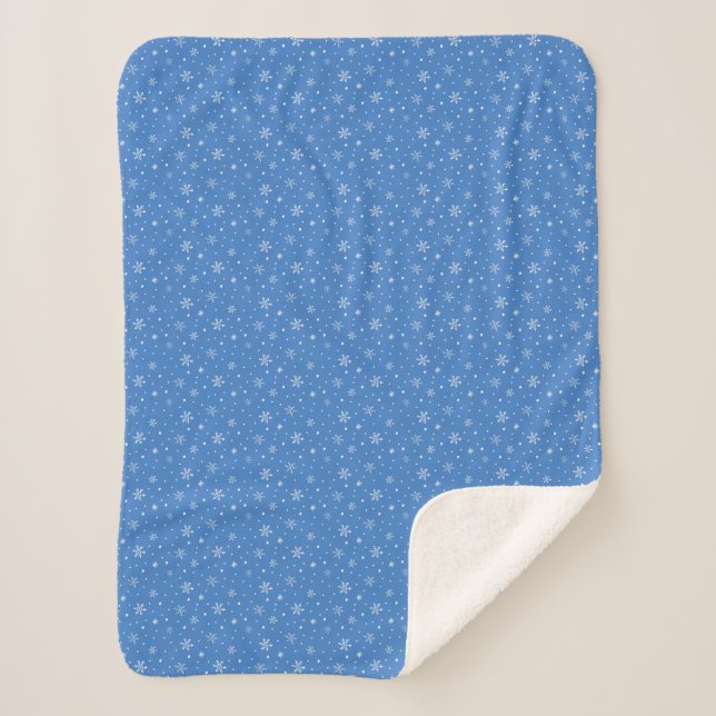 Whimsical Blau Hand Gezeichnet Schneeflocken Muste Sherpadecke (Vorderseite)