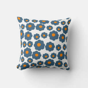 Whimsical Blau & Orange Floral Retro, Fröhlich Kissen