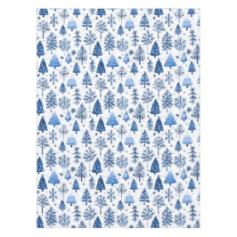 Whimsical Blau und Weiß Winterbaum und Schneeflock Tischdecke