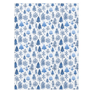 Whimsical Blau und Weiß Winterbaum und Schneeflock Tischdecke