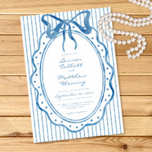 Whimsical Blaue Aquarell-Schleifen-Streifen-Hochze