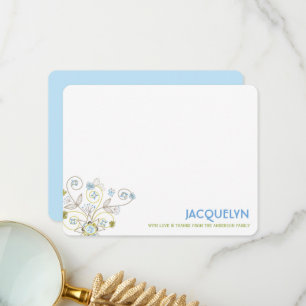 Whimsical Blaue Blumige Blüten Chic Jungen Babypar Dankeskarte