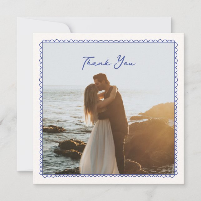 Whimsical, blaue Hand gezeichnet Hochzeit danke Ih (Vorderseite)