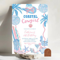 Whimsical Blaue Pinke Küsten-Cowgirl-Geburtstags-E