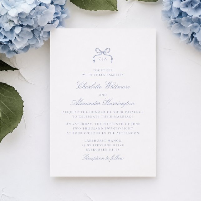 Whimsical Blaue Schleife Hochzeitseinladung Einladung (Von Creator hochgeladen)