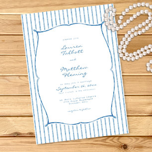 Whimsical Blaue Weiße Aquarell-Streifen-Hochzeit Einladung