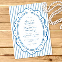 Whimsical Blaue Weiße Aquarell-Streifen-Hochzeit