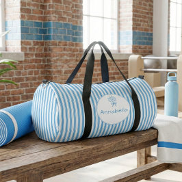 Whimsical Blaue Weiße Streifen Preppy Monogramm Duffle Bag