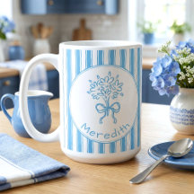 Whimsical Blaue Weiße Streifen Preppy Monogramm