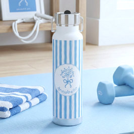 Whimsical Blaue Weiße Streifen Preppy Monogramm Trinkflasche