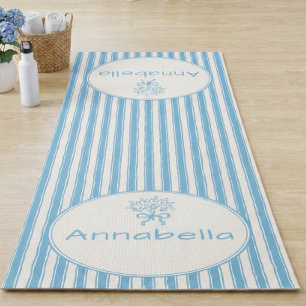 Whimsical Blaue Weiße Streifen Preppy Monogramm Yogamatte