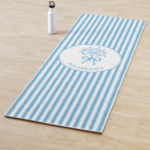 Whimsical Blaue Weiße Streifen Preppy Monogramm Yogamatte