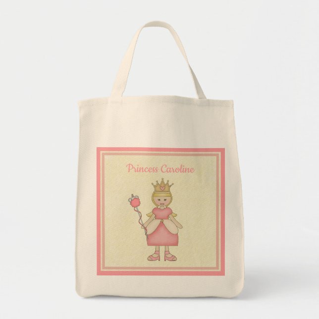 Whimsical Blonde Princess in rosa Mit Monogramm Tragetasche (Vorne)