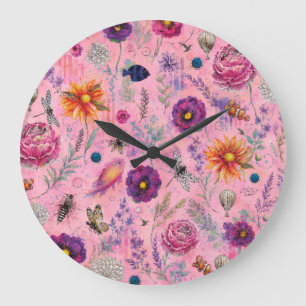 Whimsical Bloom Garten Große Wanduhr