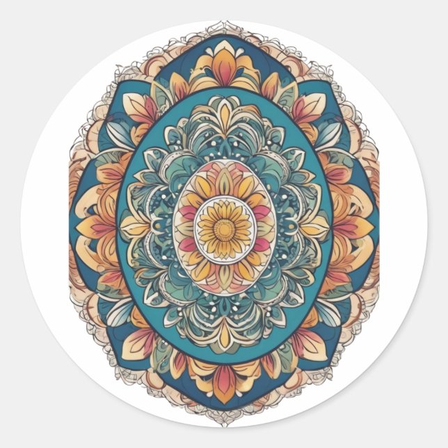 Whimsical Bloom Mandala - von Natur Inspiriert Runder Aufkleber (Vorderseite)