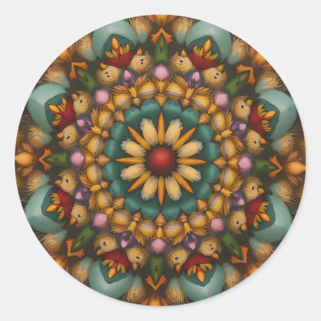 Whimsical Bloom Mandala - von Natur Inspiriert Runder Aufkleber (Vorderseite)