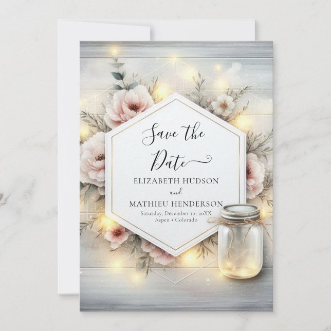 Whimsical Bloom Mason Jar Wedding Save The Date (Vorderseite)