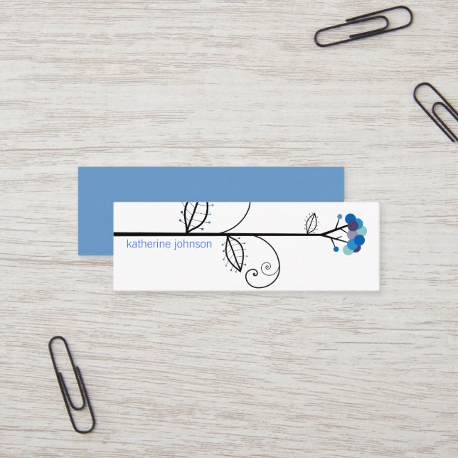 Whimsical Bloom Tree Azure Blauer Punkte farbenfro Mini Visitenkarte (Vorderseite/Rückseite Beispiel)