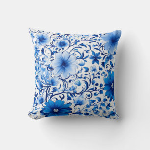 Whimsical Blooms Elegance in Blau und Weiß Kissen