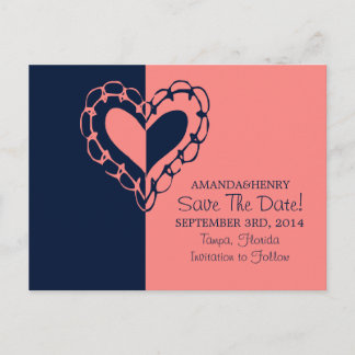 Whimsical Blue and Pink Heart Save the Date Ankündigungspostkarte
