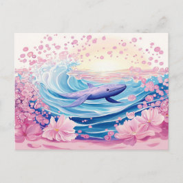 Whimsical Blue and Pink Whale Art Postkarte
