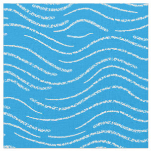 Whimsical Blue and White Wavy Striping Scribbles Stoff