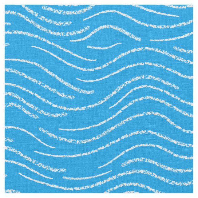 Whimsical Blue and White Wavy Striping Scribbles Stoff (Nahaufnahme)