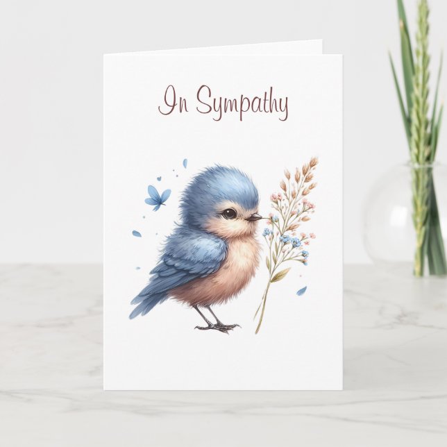 Whimsical Blue Bird Blume und Butterfly Beileid Karte (Vorderseite)