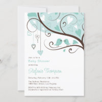 Whimsical Blue Birds Baby Dusche Einladung