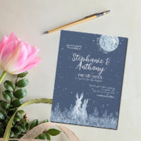 Whimsical Blue Bunny Rabbit Moon Stars Hochzeit